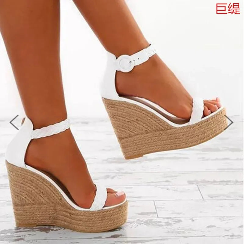 Woman Summer Sexy Wedge Sandals Platform Ladies High Heels Shoes Women Fashion Straw Buckle Open Toe Casual Female Footwear2023