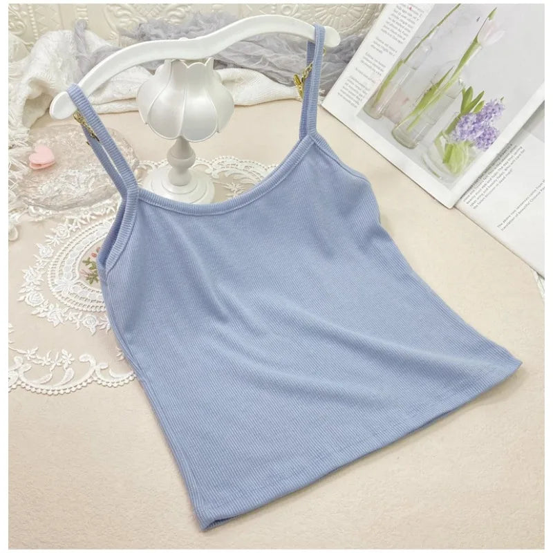 Summer New Solid Color Small Camisole for Girls and Students, with A Slimming Look and A Versatile Thread Vest. Short Base Shirt