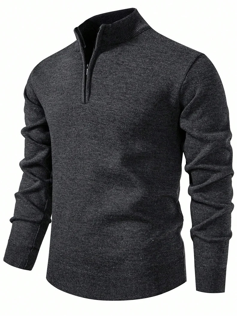 Mens Soft Sweater European American Style Knitwear High Neck Zipper Pullovers Brown Casual Sweaters