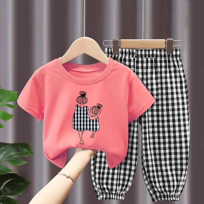 Summer Sets Children's Clothing Girls Mother Kids Toddler Clothes Cute Fashion Cotton T-shirt Top Pants 2pcs Baby Girl Clothes