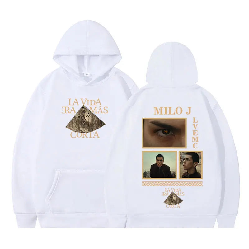 Rapper Milo J La Vida Era Mas Corta Album Graphic Hoodie Men Women Harajuku Pullover Long Sleeves Thick Hip-hop Loose Sweatshirt BAZAARHUBO