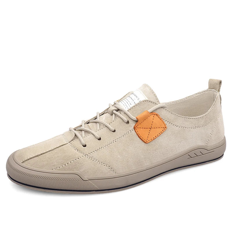 New Soft-Soled Mens Vulcanized Shoes Suede Leather Men Sneakers Fashion Lace-up Solid Shoes Rubber Flats Spring Man Casual Shoes