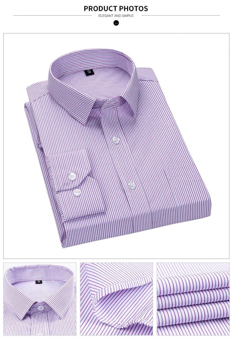 Oversized 9XL 8XL 48 47 Mens Long Sleeved Shirt Casual Business Classic Plaid Striped Slim Fit Button Male Social Dress Shirts