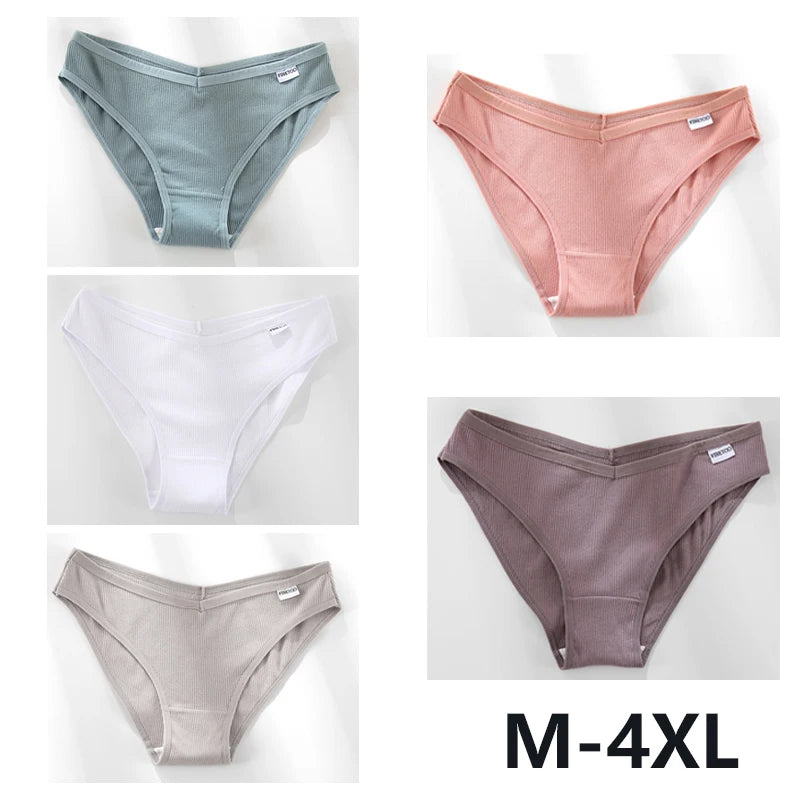5PCS Women Cotton M-4XL Panties Briefs Female Sexy V Wasit Underwear Ladies Underpants Pantys Girls Plus Size Intimates Lingerie