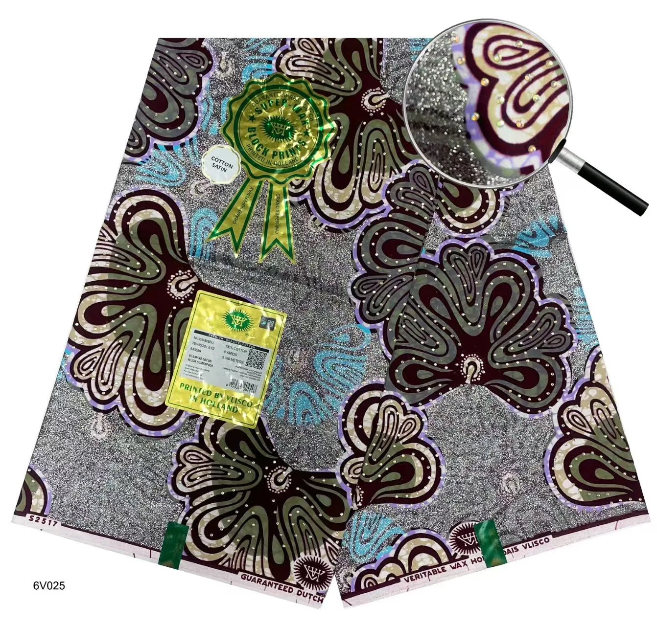 African Wax | Fabric Wax WIth Stones | Wax Block Fabrics For Women Dress, 6 Yards Wax Tissu
