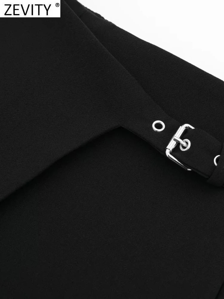 ZEVITY 2023 Women Fashion Belt Design Asymmetrical Mini Skirt Shorts Lady Side Zipper Hot Shorts Chic Pantalone Cortos QUN5454