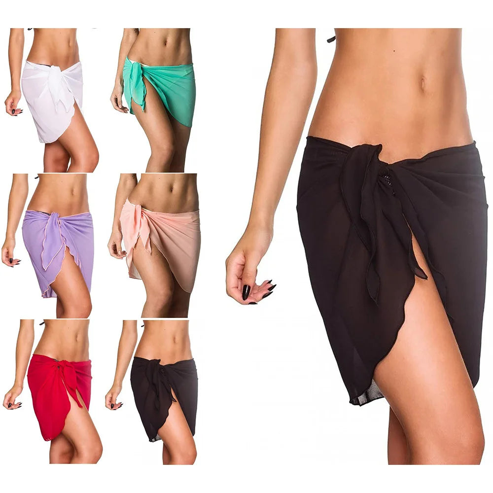 Short Sarong Skirt Chiffon Beach Coverup Scarf Wrap For Women Swimsuit Cover Short Beach Wear