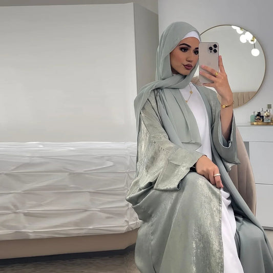 Dubai Women Maxi Dress Abayas Satin Kaftan Muslim Open Front Kimono Cardigan Turkey Islamic Dresses Loose Clothing Robe Arabic