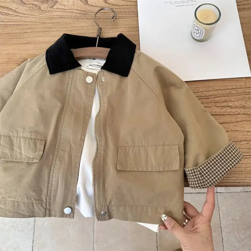 Kids Windbreaker New 2026 Spring Autumn Fashion Korean Casual Baggy Simple Style