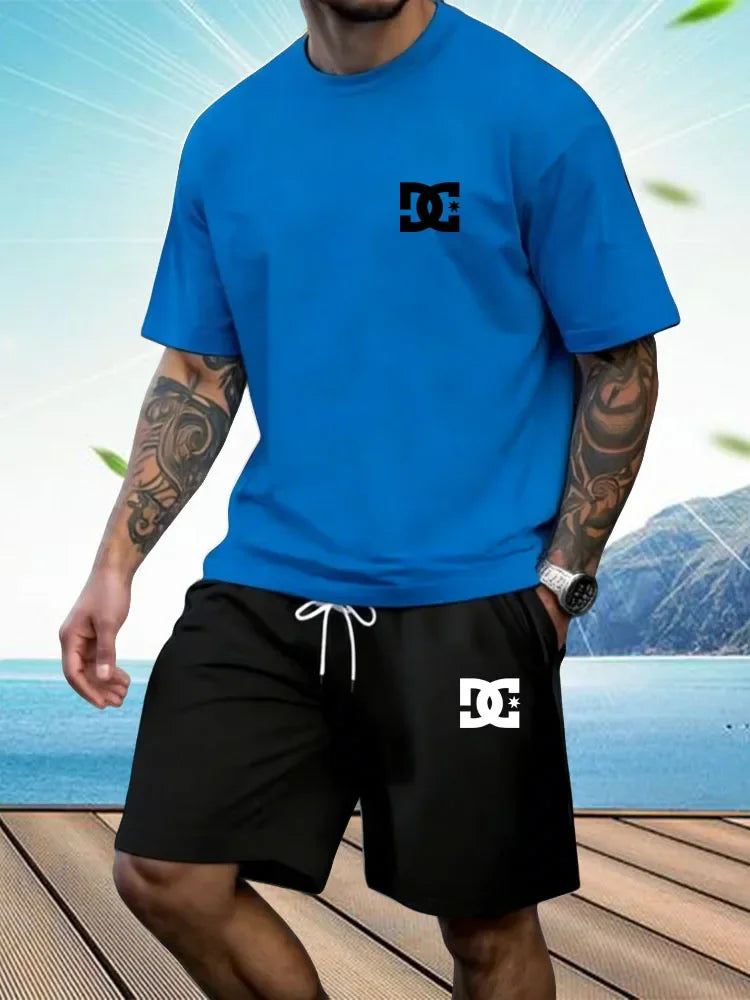 New Men's Sportswear Short Sleeved T-shirt and Sports Shorts Summer Casual Jogging Pants Set Men's Two-piece Set