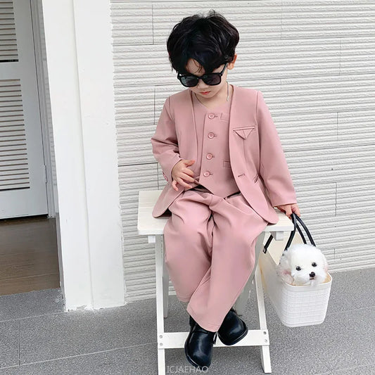 Kids Boys Suit Vest Set Formal Blazer Pants Outfit Casual Party Wedding Birthday Celebration Children Costume SetsClothes