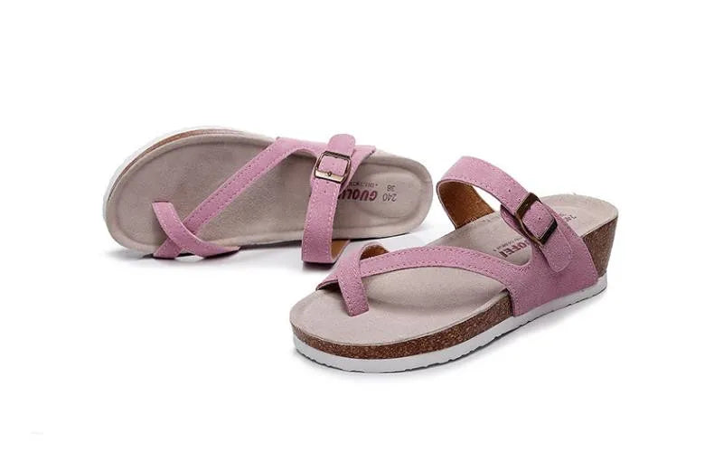 New Summer Women Wedge Beach Slipper Shoe Casual Cork Med Heel Outdoor Clogs Flip Flops Footwear