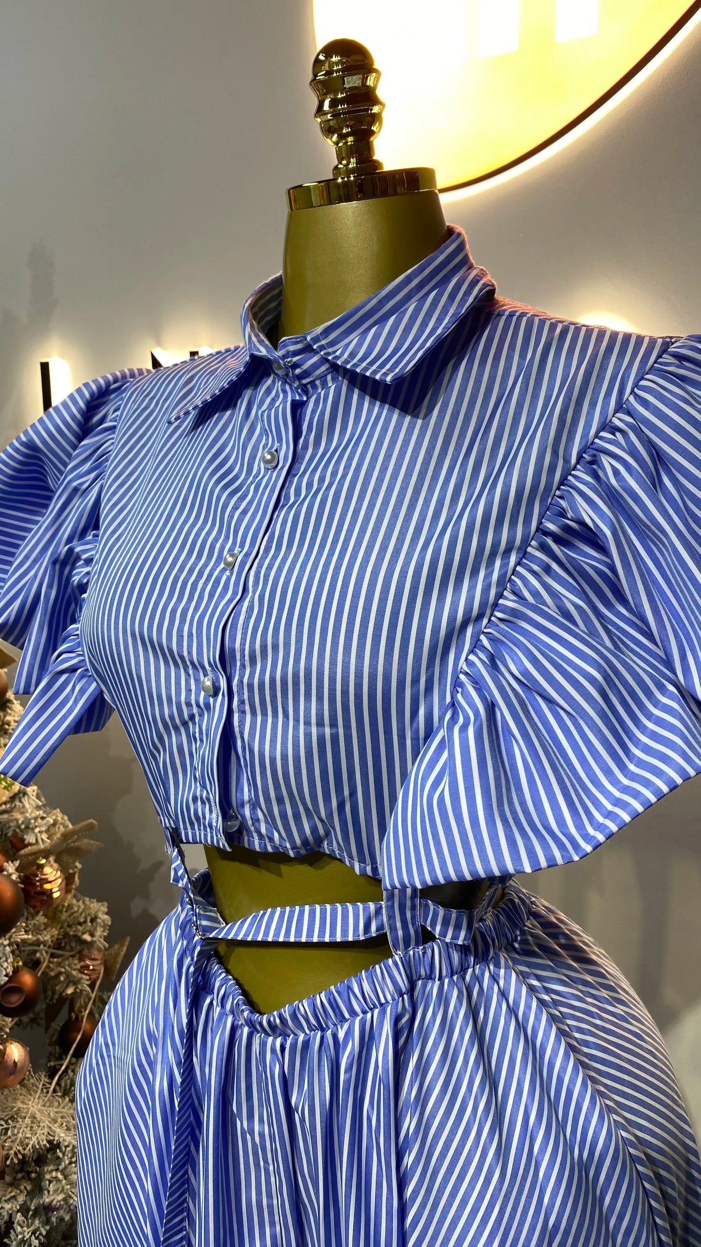 Fashionable Striped Short-Sleeved Loose-Fitting Dress, Plus-Size African Style, Two-Piece.-GZXX304