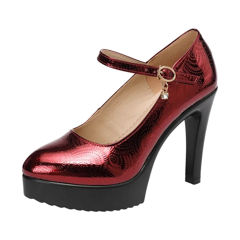 9cm 11cm 13cm Small Size 32-43 Sexy Bright Leather Shoes Women's Platform Pumps 2026 Fall Block High Heels Shoes Model Party