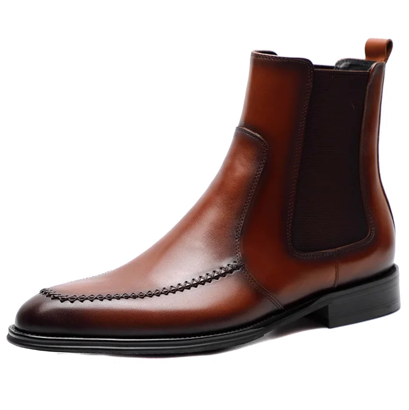 New men's Chelsea boots, youth British pointed leather shoes, vintage sleeve cowhide men's short boots.