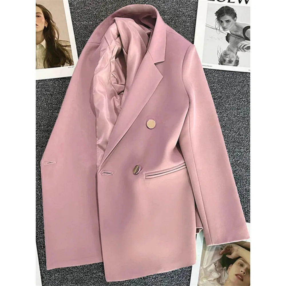 Women Blazer Luxury Double Breasted Jacket Korean Style 2025 Spring