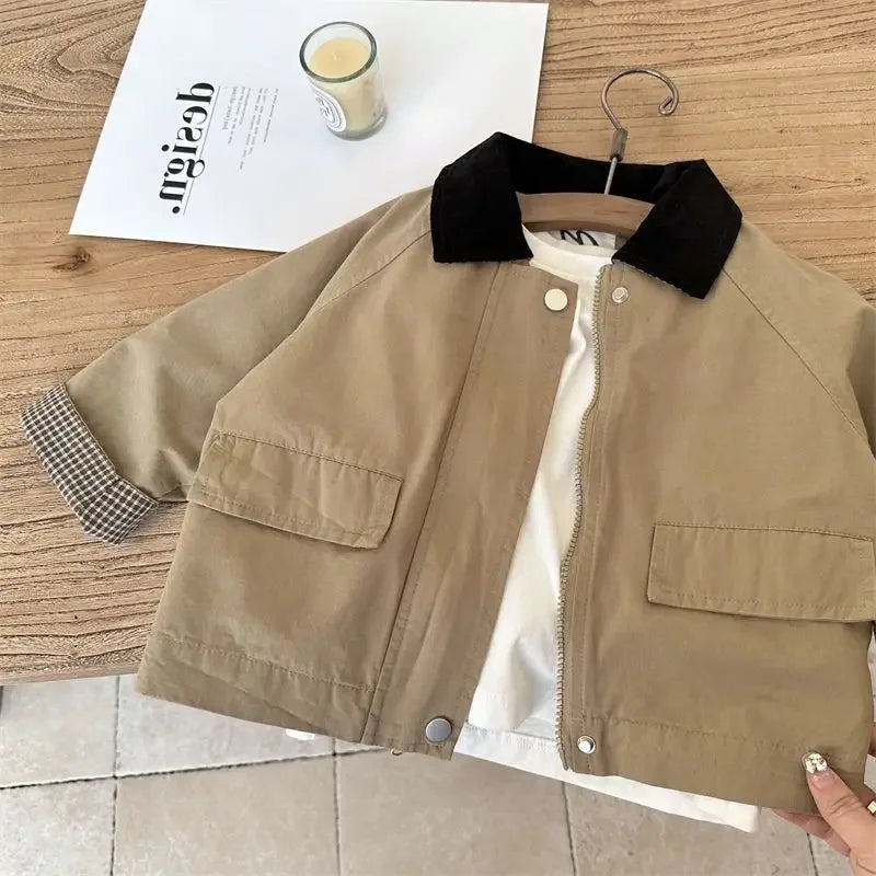 Kids Windbreaker New 2026 Spring Autumn Fashion Korean Casual Baggy Simple Style