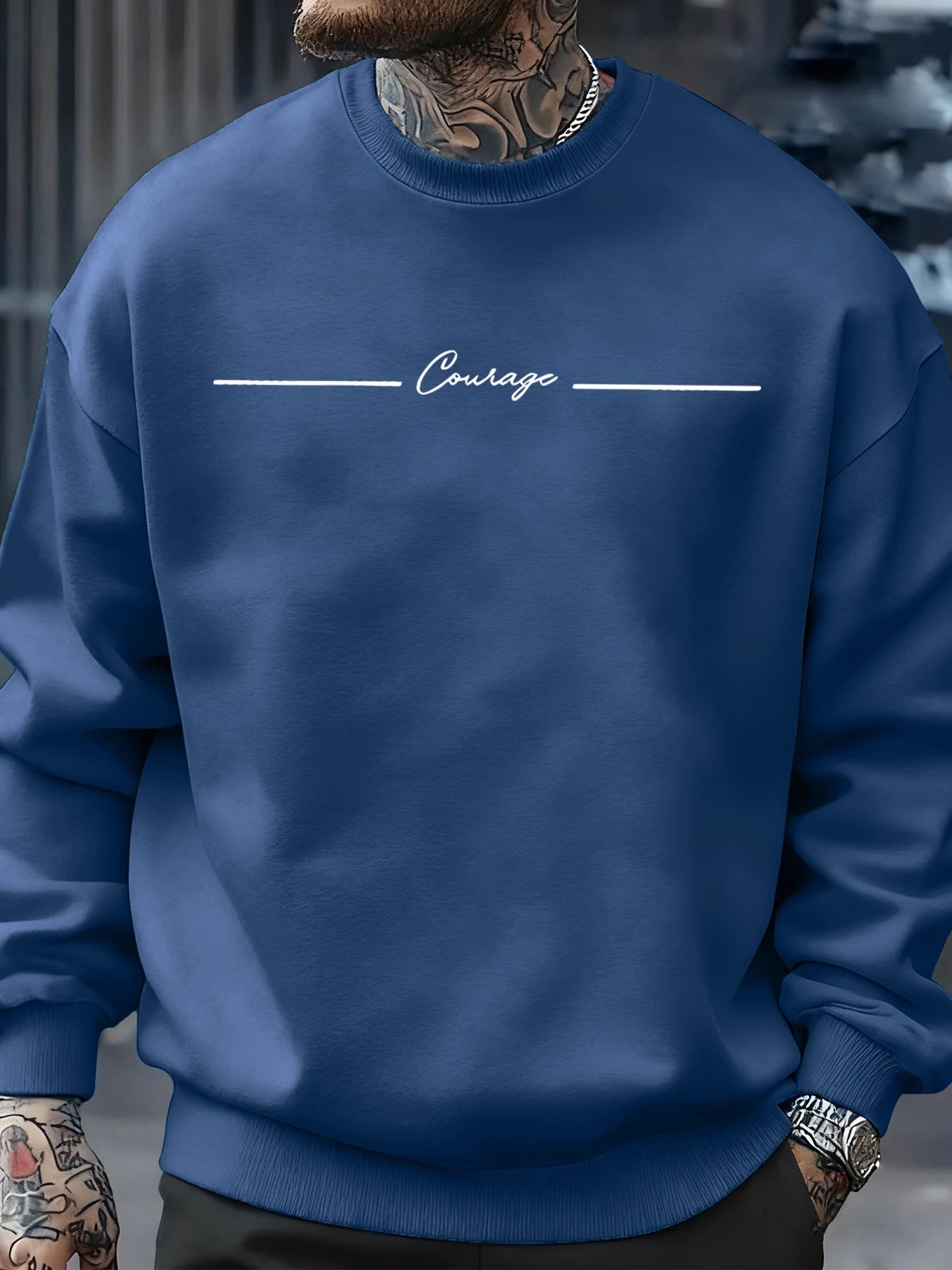 Courage Simple Line Pattern Men Sweatshirt Hip Hop Autumn Pullover All-Match Crewneck Clothing Fleece Casual Fashion Tops BAZAARHUBO