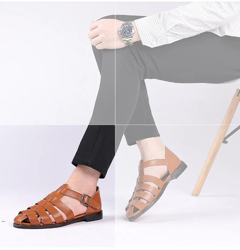 Summer Stylish Sandals for Man Leather Daily Roman Shoes Fashion Mens Business Dress Casual Comfortable Beach Footwear Flats