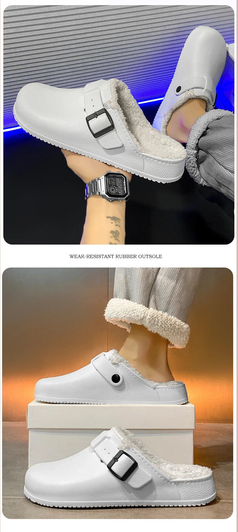 Winter Men Slippers Keep Warm Men Cotton Shoes with Fur Couple Home Slides Waterproof Flat Casual Shoes Indoor Outdoor Slippers