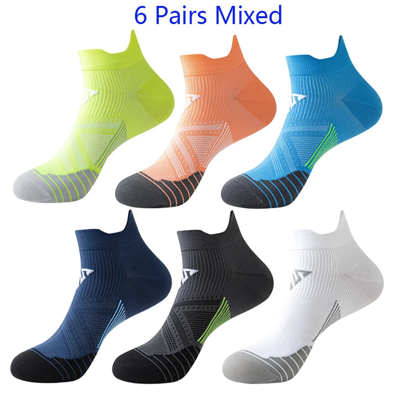 6 Pairs Marathon Running Socks Men Professional Sport Ankle Socks Thickened Towel Cushioned Tube Fitness Short Socks