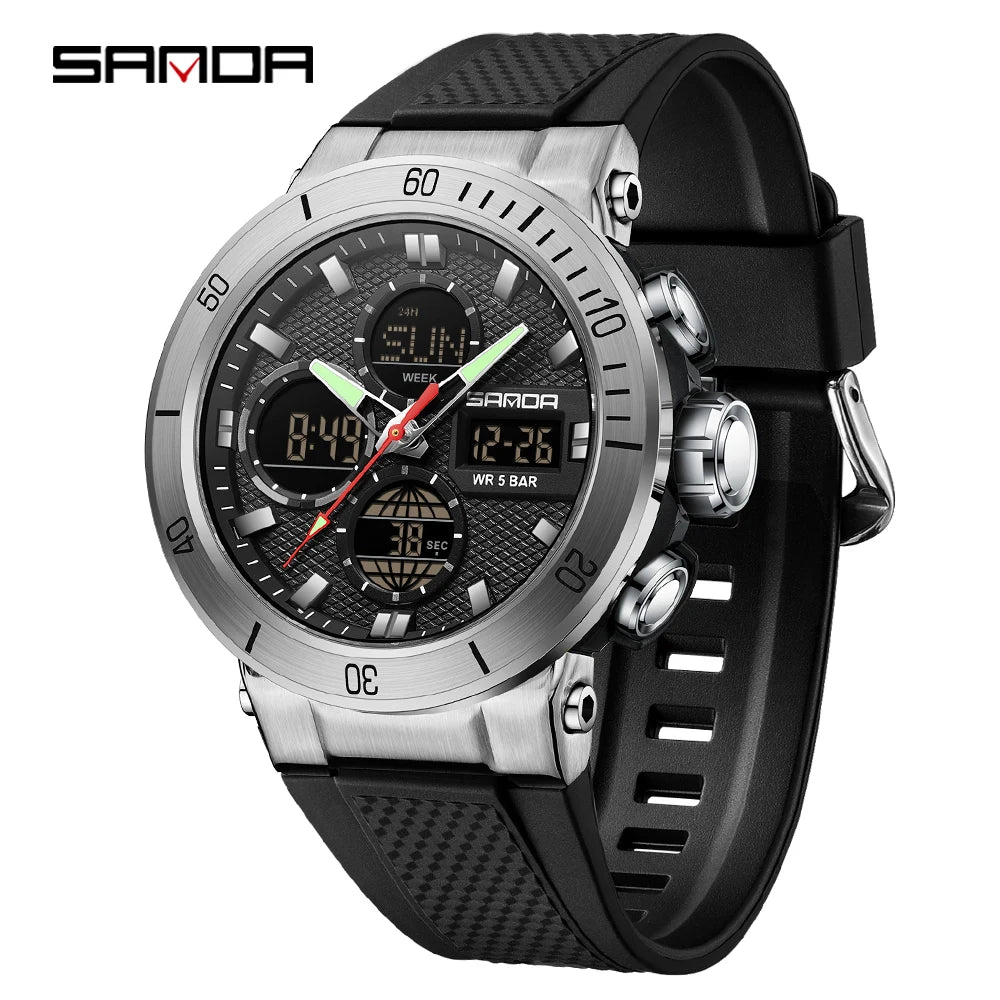 Fashion SANDA 2025 Top Brand 6191 Men New Countdown Stopwatch Waterproof Light Electronic Alarm Clock Time Led Digital Watches