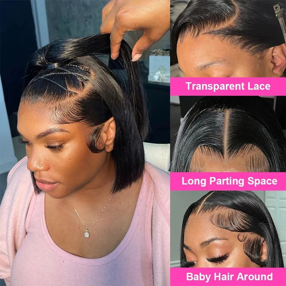 4x4 Bob Lace Closure Wig Indian Straight Human Hair for Black Women 4x1 Highlight Bob Lace Front Human Hair Wigs Blunt Cut Wig