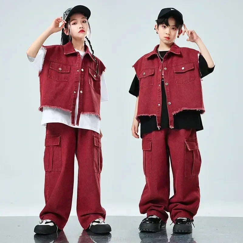 Children Hip Hop Jazz Fashion Show BoyGirl Loose Vest Baggy Pan t T-shirt Suits Sets Dance Performance Clothes Kids Tracksuits