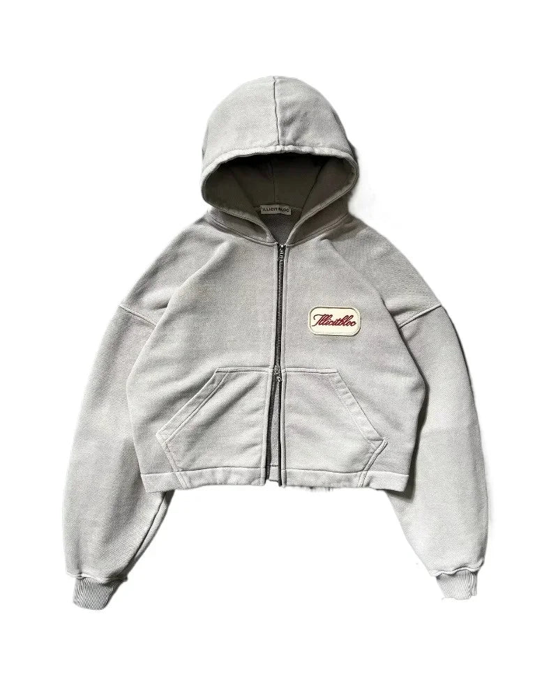 American Fashion Hip Hop Letter Embroidered Zipper Hoodie Men Street Y2K New Casual Loose Fleece Padded Sweatshirt Unisex Hoodie