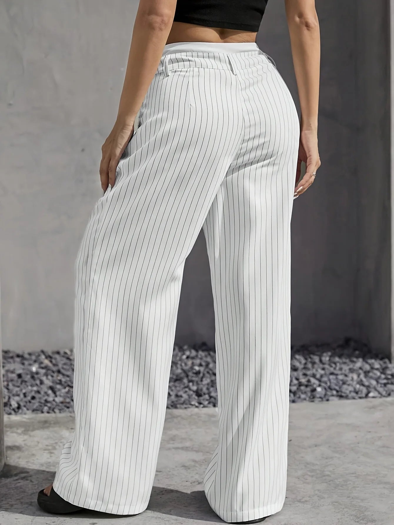 Fashion Pants Women's Stripe Straight Pants 2024 Autumn Winter High Waisted Casual Suit Pants Office Lady Women Trousers Bottoms BAZAARHUBO