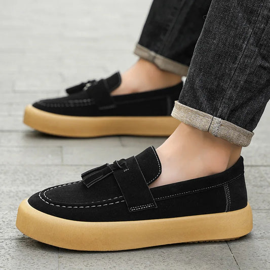 Mens Loafers Tassel Shoes Autumn  Fours Season British Style Fashion Casual Shoes Trendy Platform Anti Slip Vulcanized Shoes