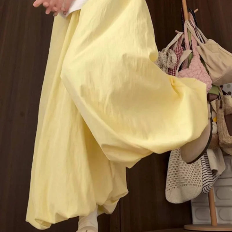 Women Loose Lazy Pants Skirt High Waisted Casual Yellow Bloomers Trousers Korean Fashion Preppy Hip Hop Dance Wide Leg Pants