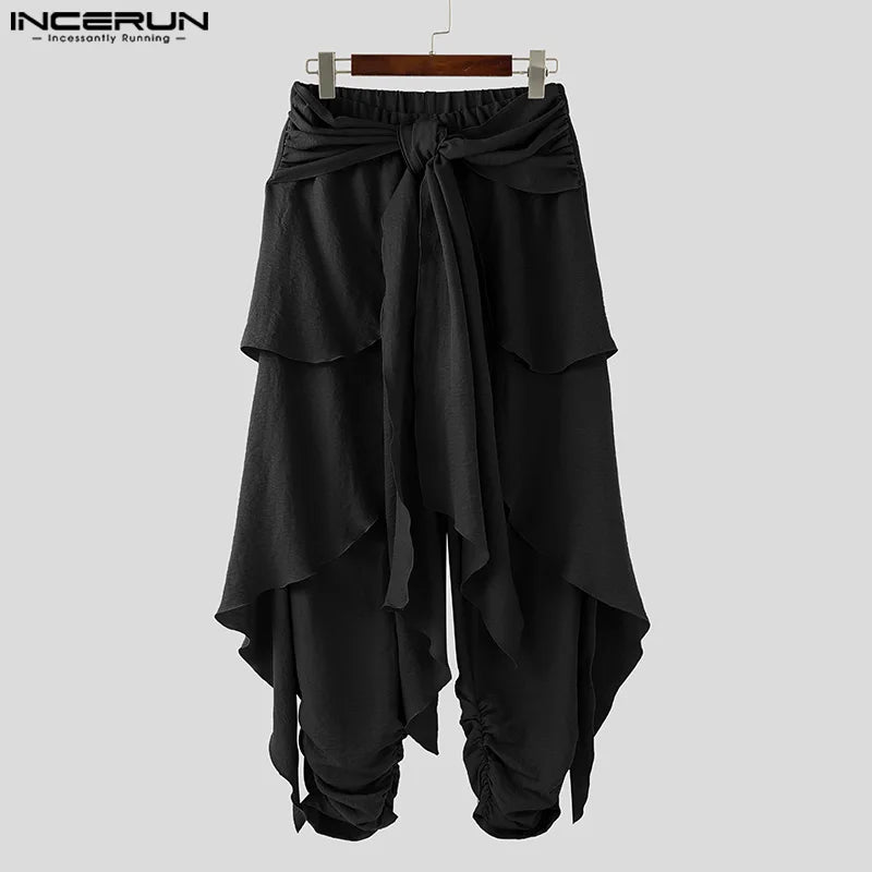 INCERUN Fashion Summer Spring Men Casual Pants Harem Pant Pleated Long Trousers Streetwear Oversize Men's Clothing S-5XL
