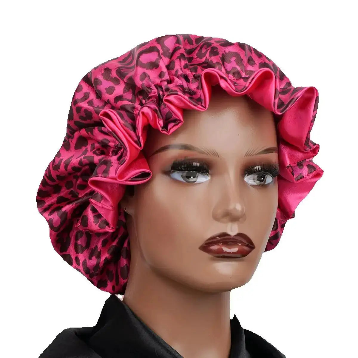 4Pcs Double Layer Satin Hair Bonnet Printed Leopard Splicing Design for Curly And Straight Hair Sleeping Cap BAZAARHUBO