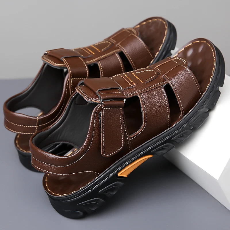 Men's Sandals Adjustable Solid Color Shoes Summer Casual Comfort with Durable Rubber Sole, Breathable PU for Outdoor Walking