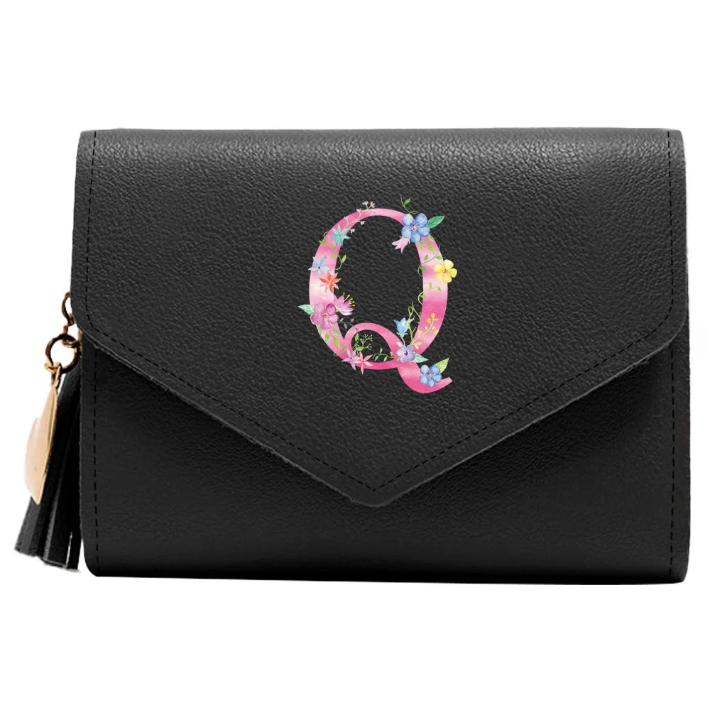 Purse Female Mini Wallet Cute Purse Pink Letter Pattern Slim Wallet RFID Blocking Credit Card Holder Coin Pocket ID Window
