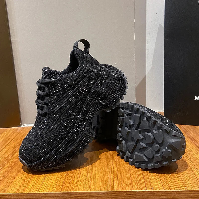 Women's Luxury Fashion Running Shoe Shining Casual Sports Shoes Thick Lace-up Vulcanize Shoes zapatillas de mujer