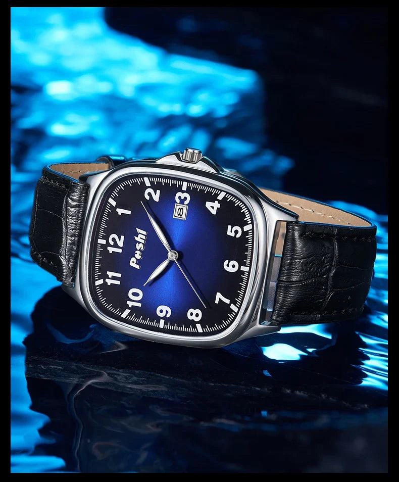 POSHI Men's Quartz Watches Leather Strap Casual Men Wristwatch Waterproof Date Luminous Luxury Business Watch for Man Male Gifts