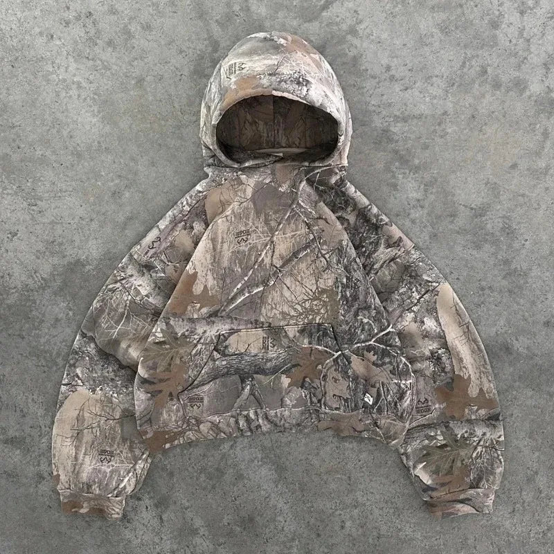 Sweatshirt Hoodie Y2K Retro zip up Camouflage Pattern zipper High Street Hip Hop Streetwear Oversized Unisex Camo Hoodie BAZAARHUBO