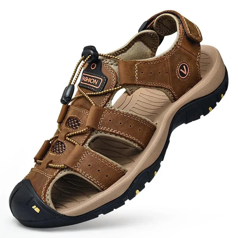 Men Sandals Summer Genuine Leather Mens Casual Shoes Outdoor Leather Sandals for Men Beach Shoes Roman Shoes Rubber Water Shoes