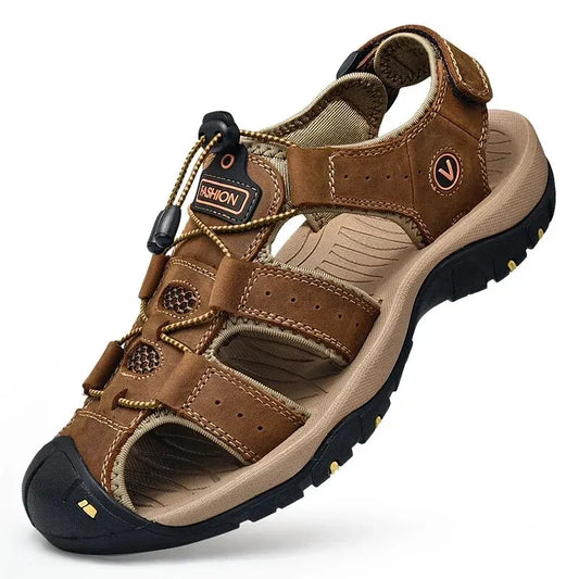 Men Sandals Summer Genuine Leather Mens Casual Shoes Outdoor Leather Sandals for Men Beach Shoes Roman Shoes Rubber Water Shoes