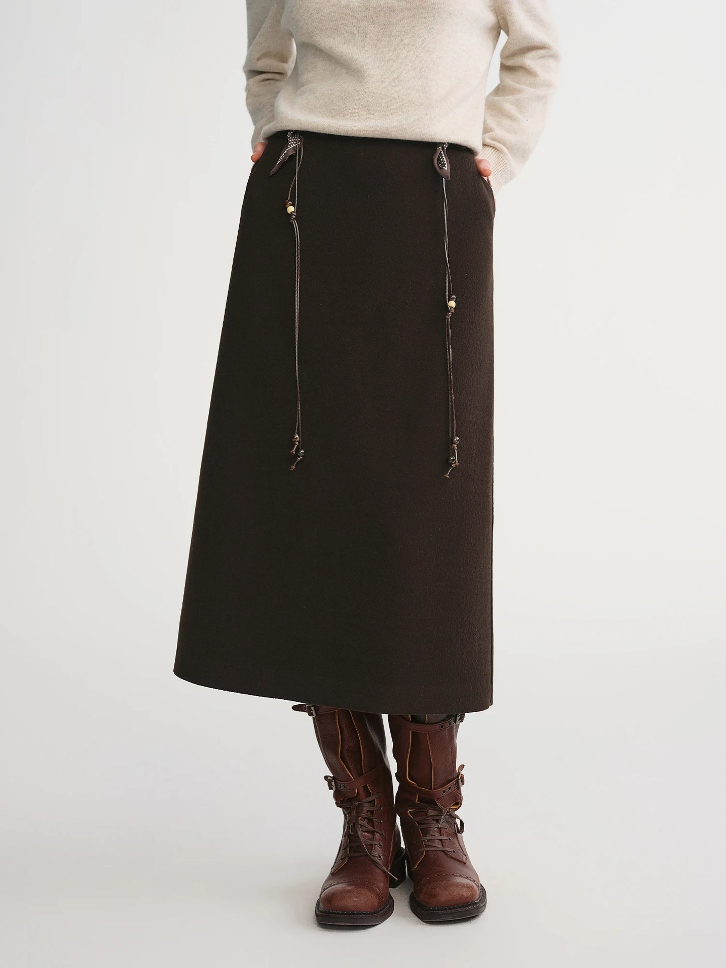DUSHU Classic Elastic Waist Skirt For Women Winter Office Solid Color College
