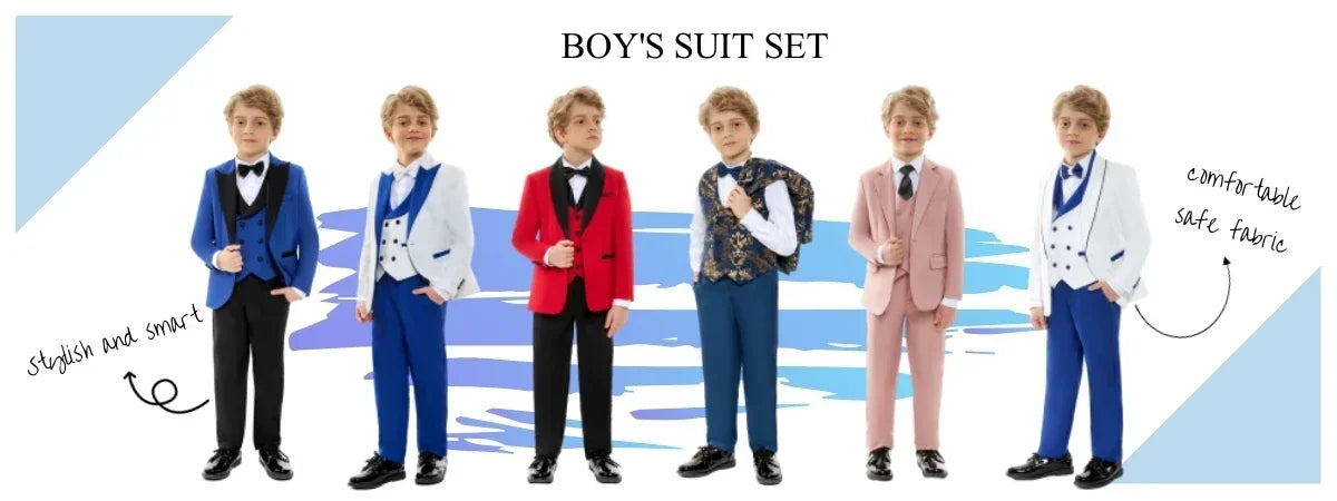 Fashionable Boys Suit Set 3 Pieces Jacket Vest Pants Banquet Party Outfit Elegant Children's Tuxedo Wedding Guest Clothes 2-20T