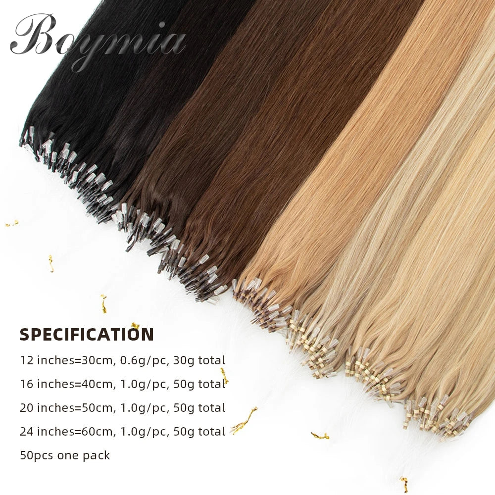 Boymia Micro Loop Human Hair Extensions 12" 16" 20" 24" Natural Straight Hair Rings Micro Link 0.5g/strand