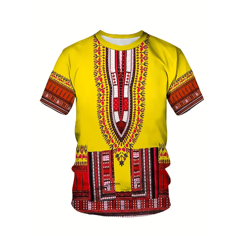 African Ethnic Pattern T-Shirt For Men Tribal Dashiki 3D Printed Tees Summer Casual Short Sleeve Loose T Shirts Round Neck Tops