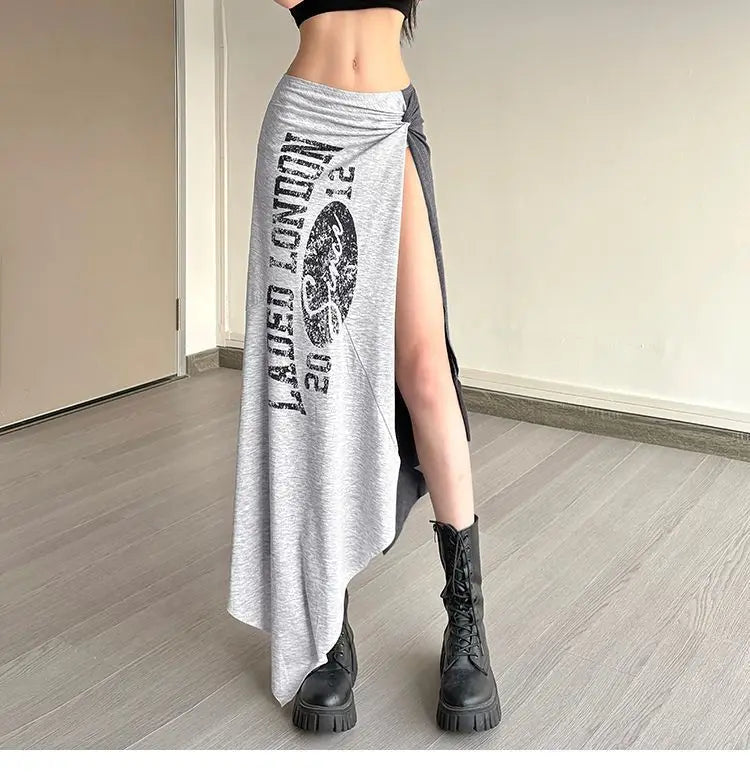2026 Summer Fashion New Women's Street Style American Style Half Skirt Irregular Split Letter Sexy Hot Girl Half Skirt