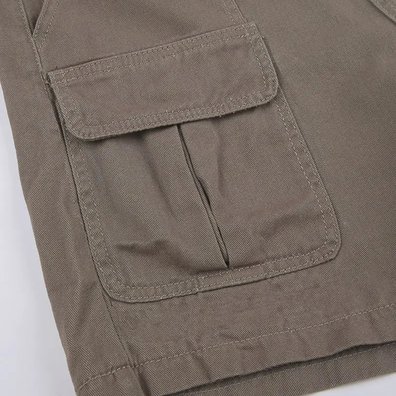 Straight Cargo Shorts Women Fashion American Retro Simple Leisure All-match Hot Summer Streetwear Mid Waist Pockets Designer Ins