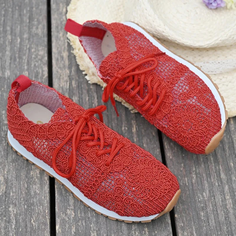2026 Brown Knit Breathable Womens Sneakers Shoes New Platform Flats Woman Plus Size 43 Non Slip Casual Shoes Mesh Tenis De Mujer