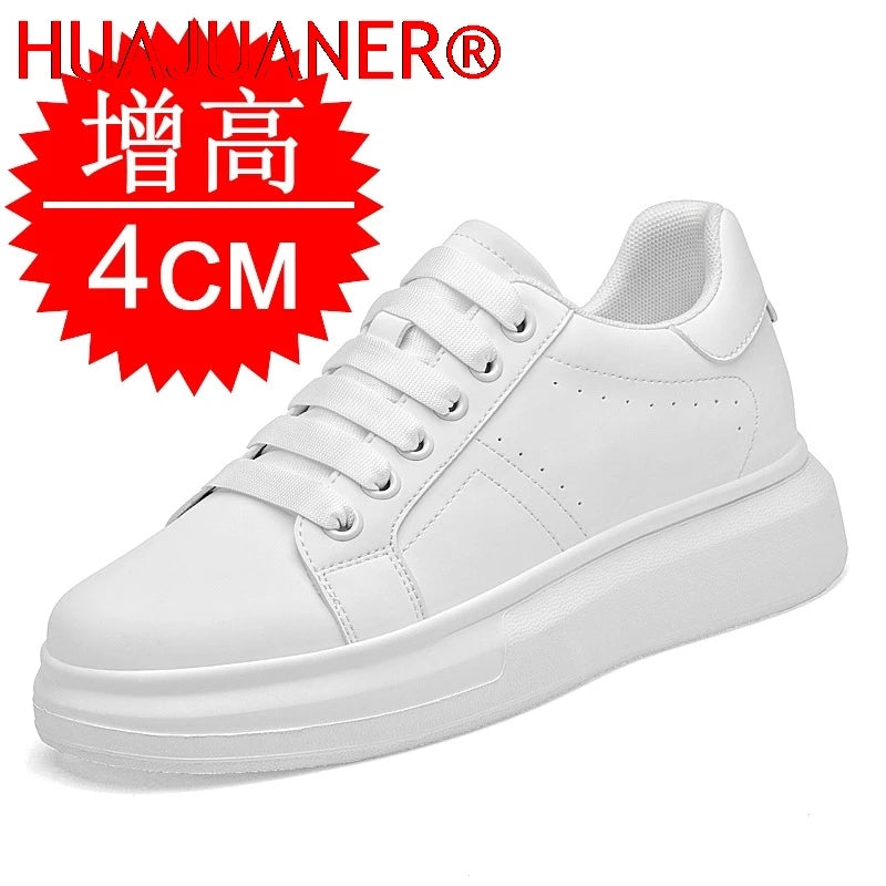 Men's Invisible Height Increasing Elevator Shoes Lace-up Sporty White Sneakers 6cm 8cm 10cm Taller Size Plus Invisible Elevate