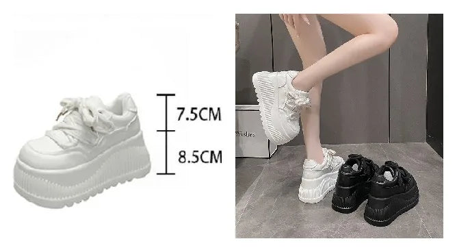 8.5CM New Synthetic Microfiber Leather Women Platform Wedge Ladies Chunky Sneakers 2024 High Brand Fashion Vulcanize Pumps Shoes